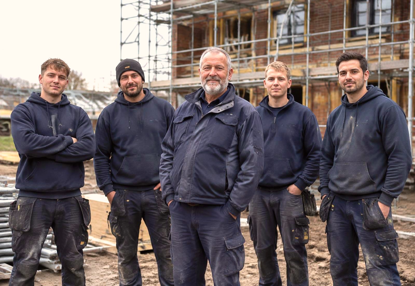Ploeg vakmensen van Muricon voor een gebouw in renovatie